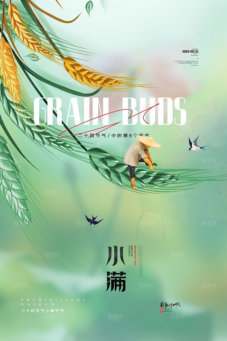 传统节气小满海报模版