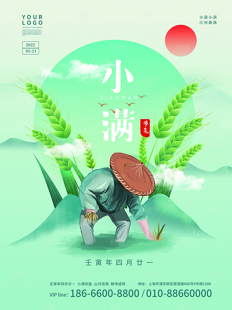 小满节气简约大气海报