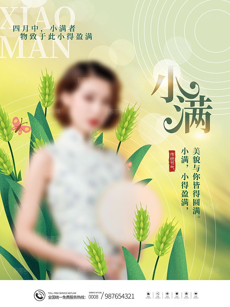 小满节气简约大气海报