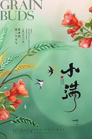 小满节气简约大气海报