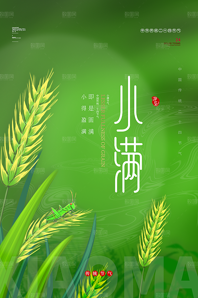 小满节气简约大气海报