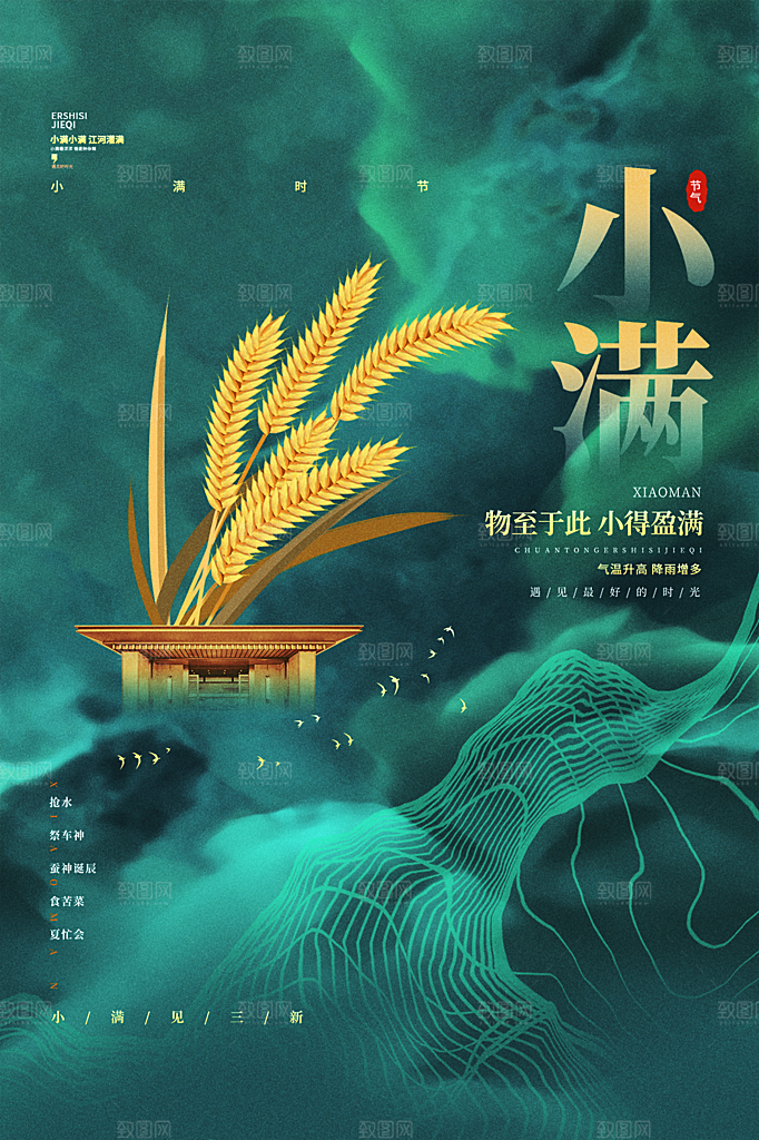 小满节气简约大气海报