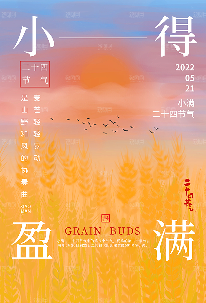 小满节气简约大气海报