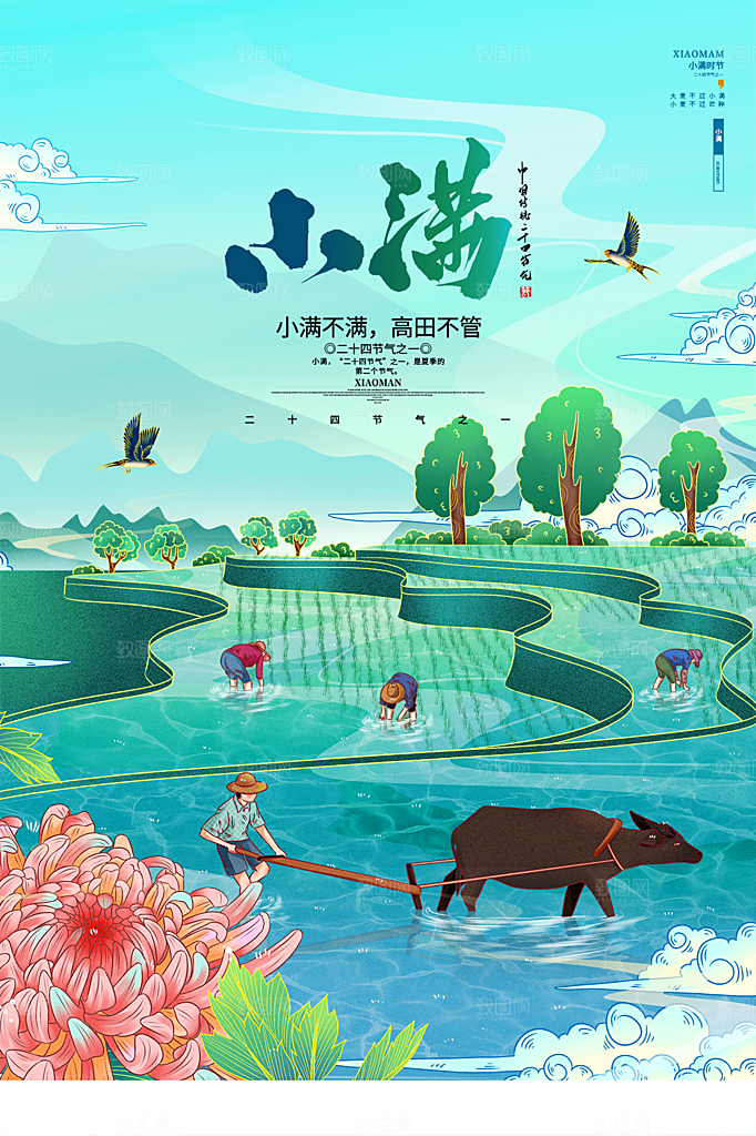 小满节气简约大气海报