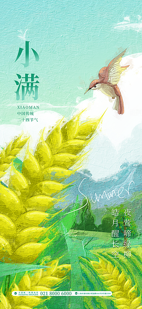 小满节气简约大气海报