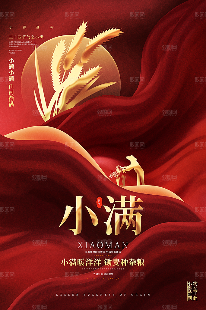 小满节气简约大气海报