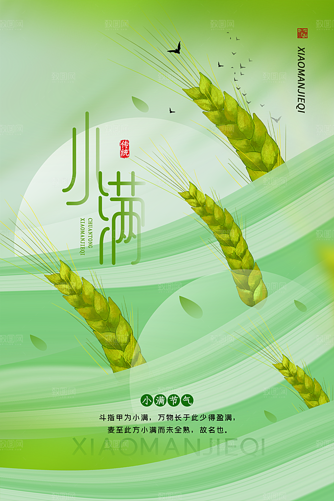 小满节气简约大气海报