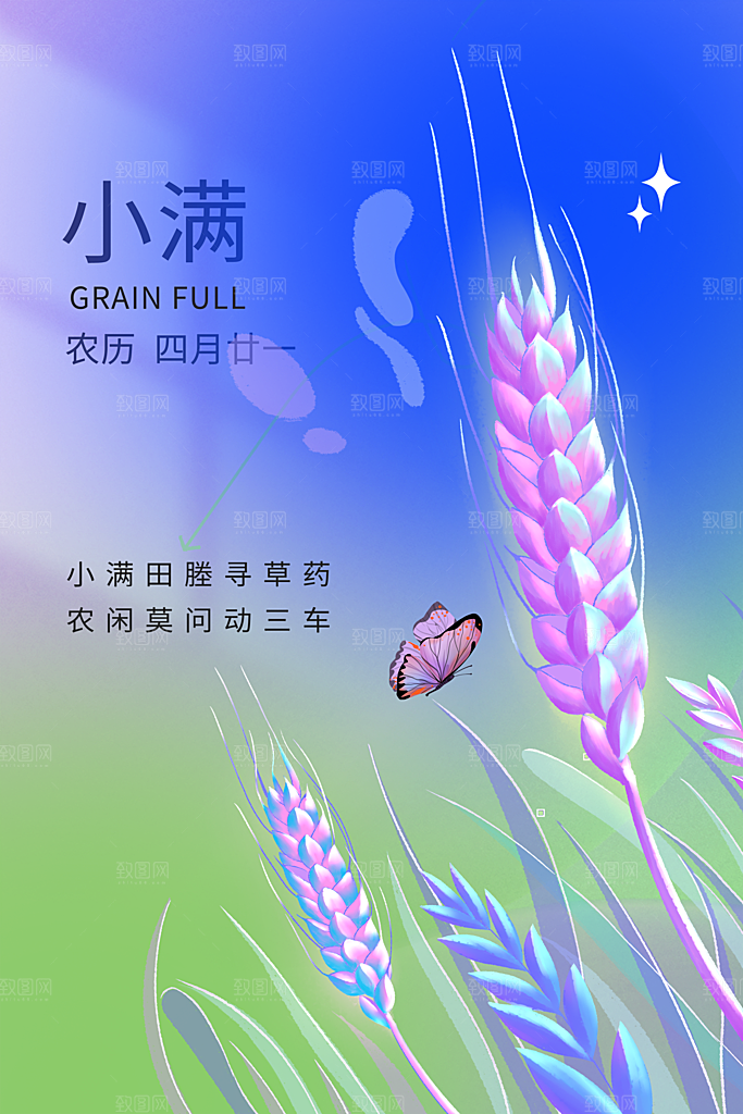 小满节气简约大气海报