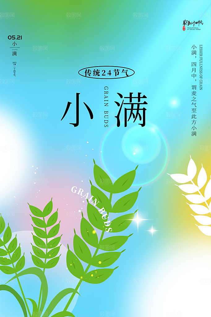 小满节气简约大气海报