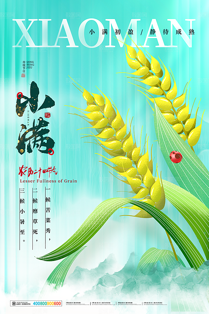 小满节气简约大气海报