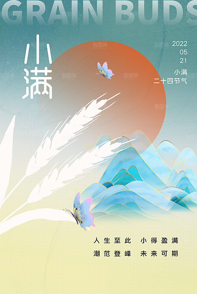 小满节气简约大气海报
