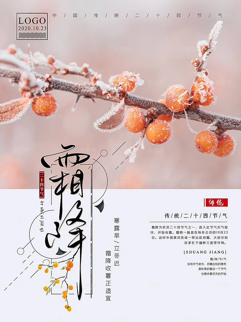 霜降节气简约大气海报