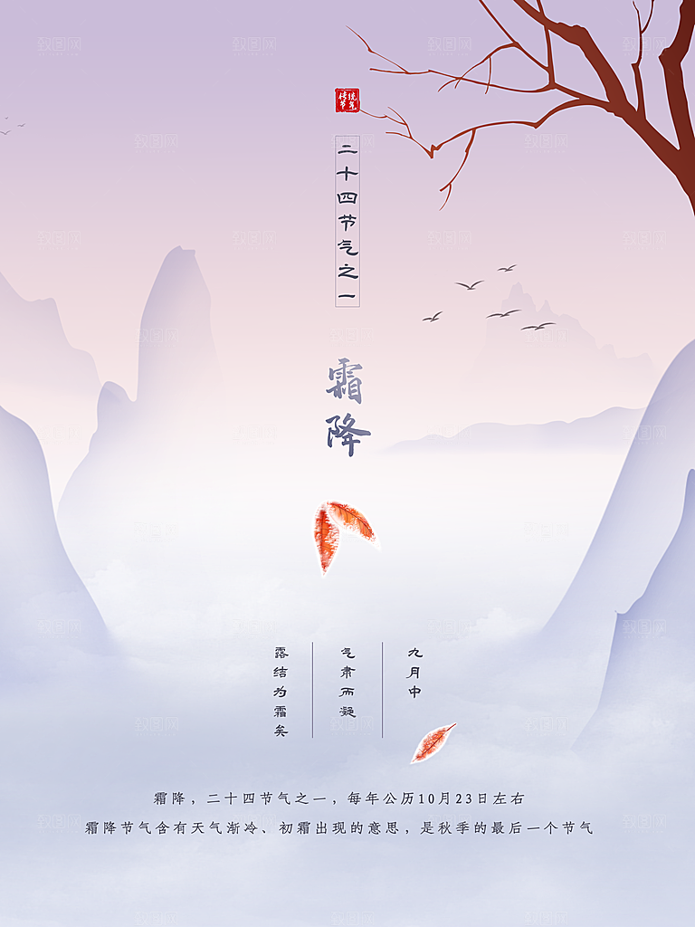 霜降节气简约大气海报
