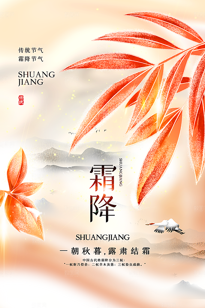 霜降节气简约大气海报