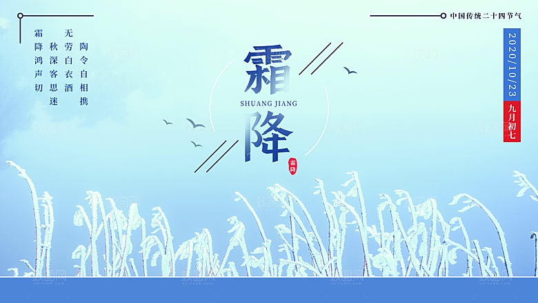 霜降节气简约大气海报