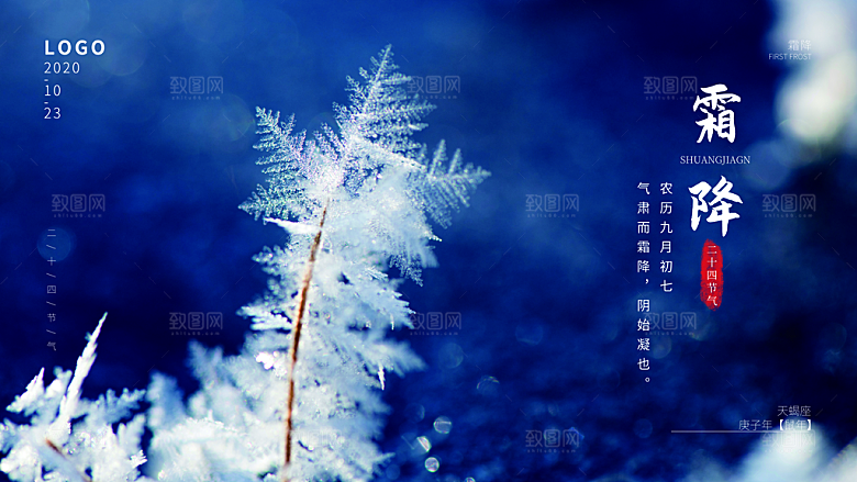 霜降节气简约大气海报