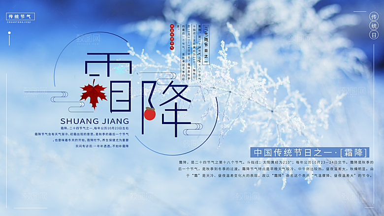 霜降节气简约大气海报