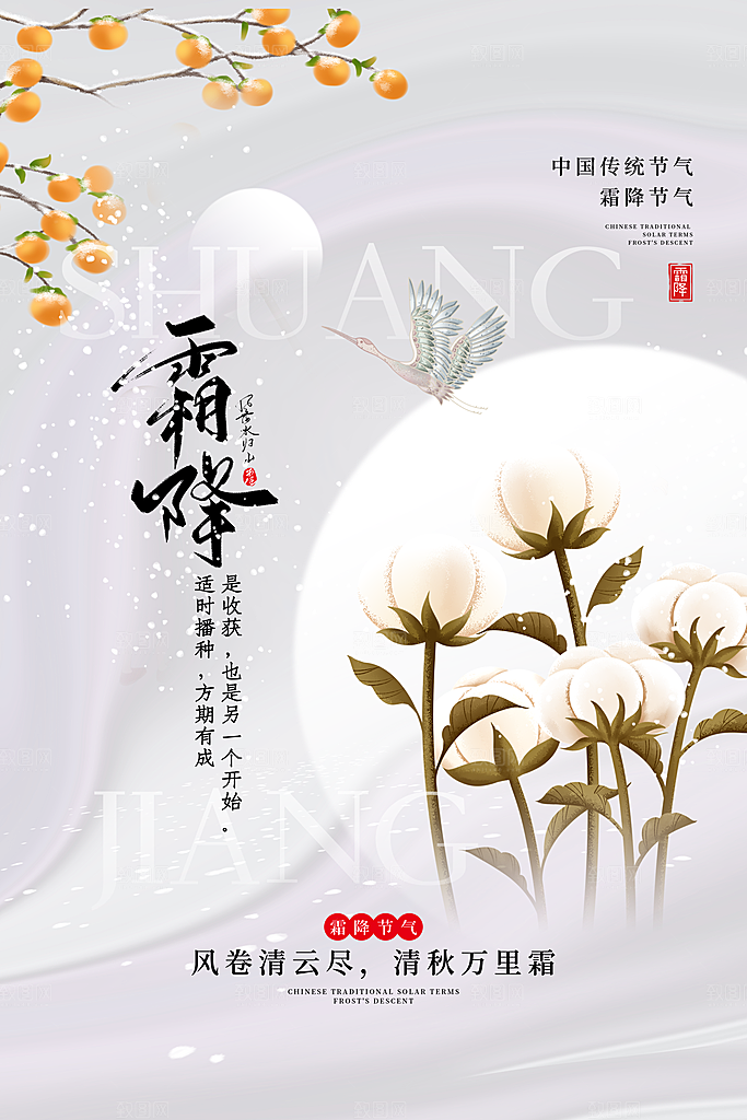霜降节气简约大气海报