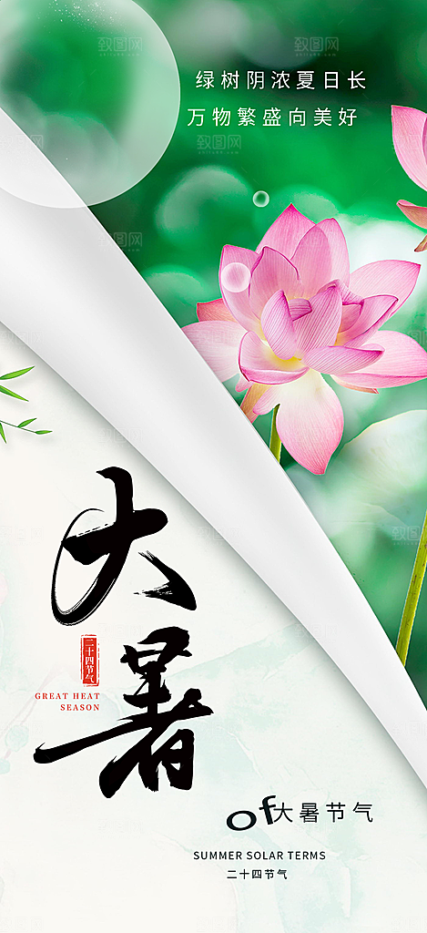 清新二十四节气大暑炎热节气海报