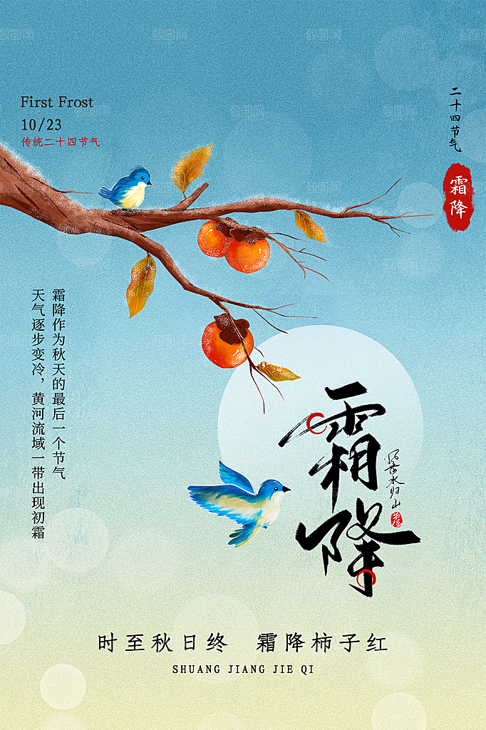 霜降节气简约大气海报