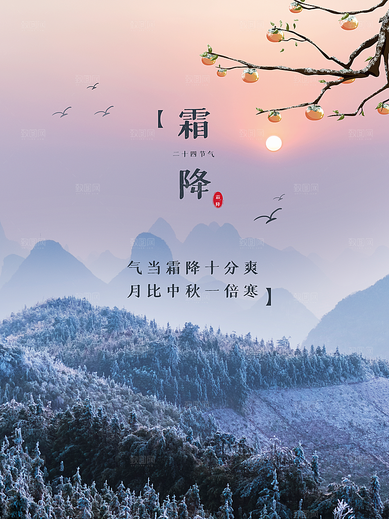 霜降节气简约大气海报