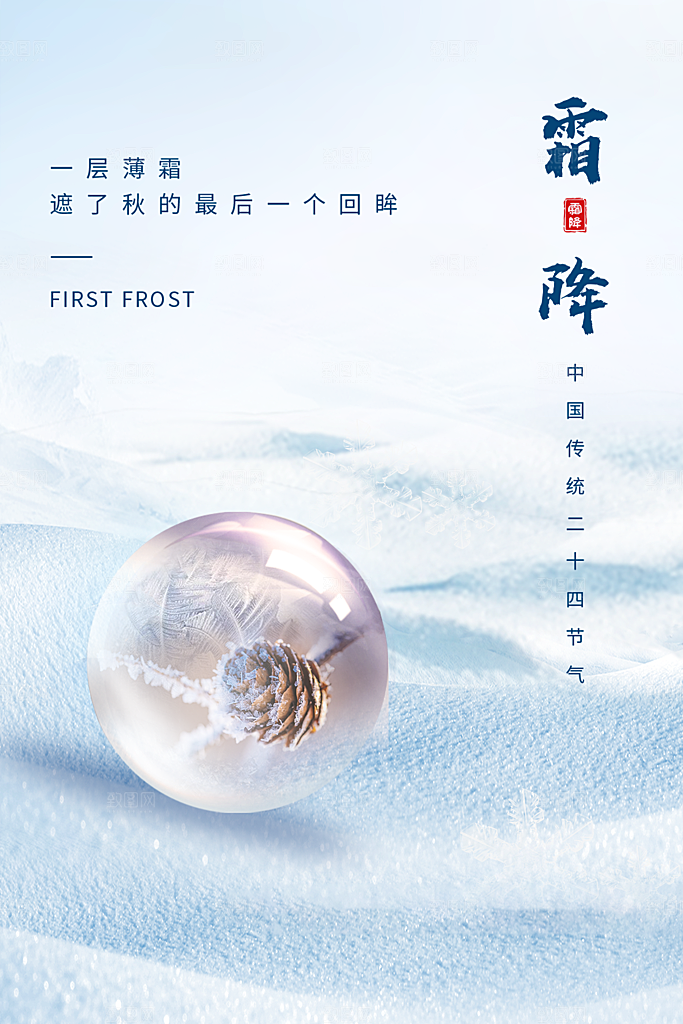 霜降节气简约大气海报