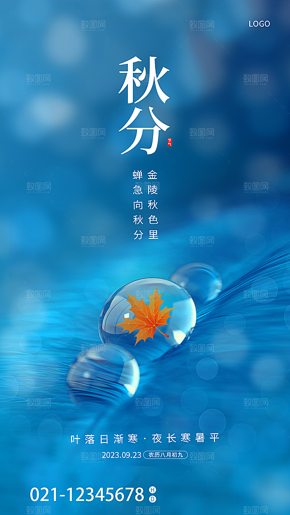 秋分节气简约大气海报