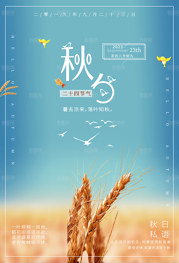 传统节气秋分海报模版