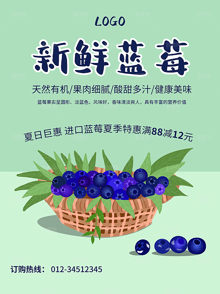 新鲜水果蓝莓海报