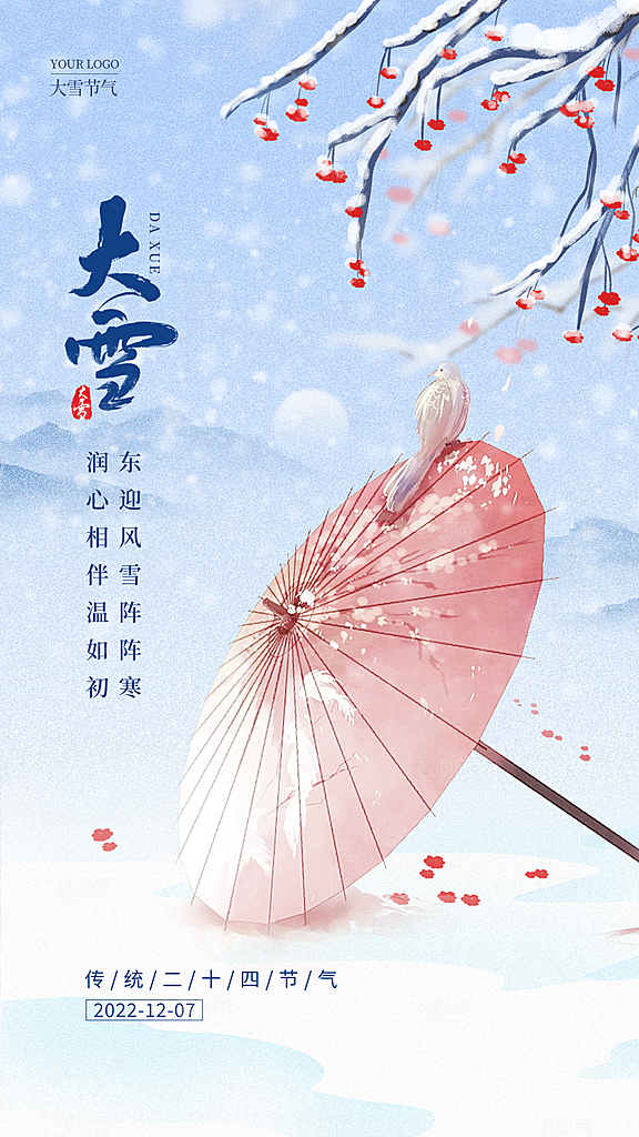 大雪节气简约大气海报