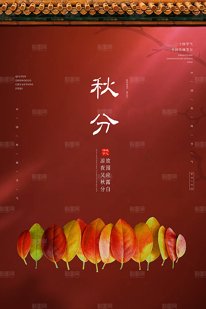 秋分节气简约大气海报