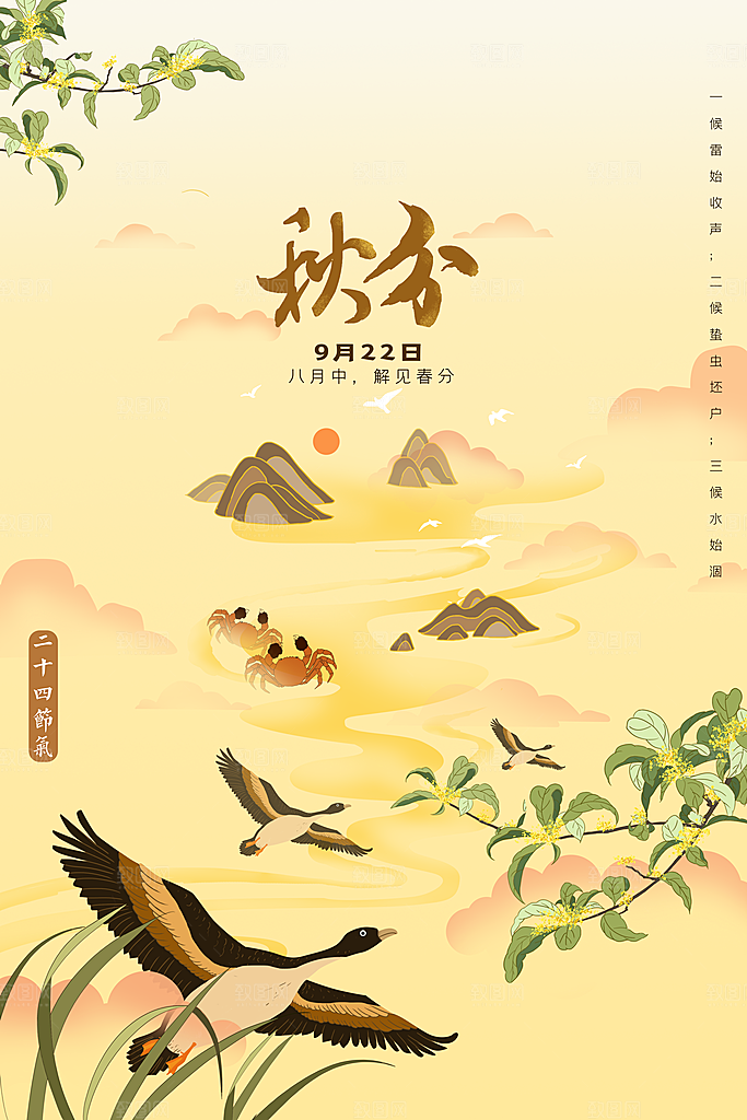 秋分节气简约大气海报
