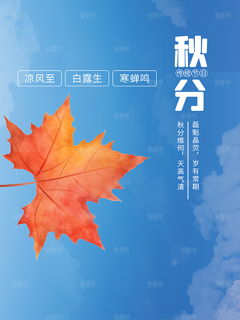 秋分节气简约大气海报