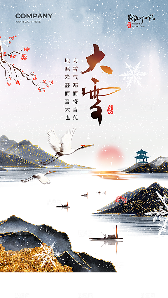 大雪节气简约大气海报