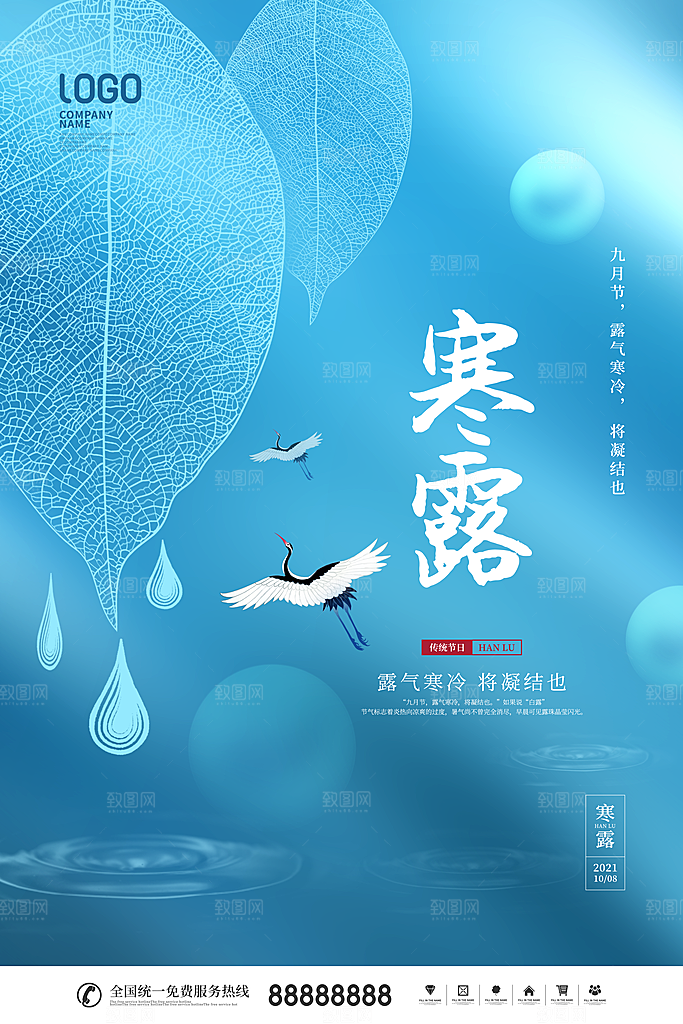 寒露节气简约大气海报