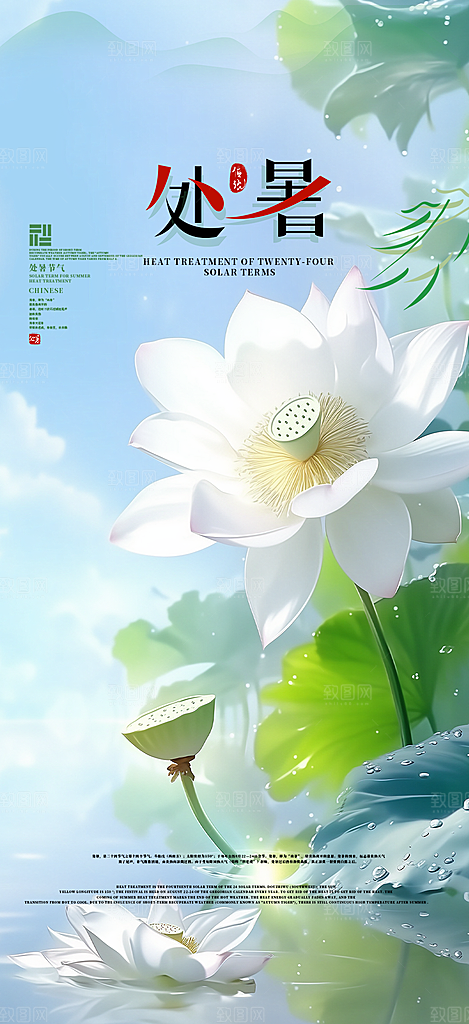 清新二十四节气处暑炎热节气海报