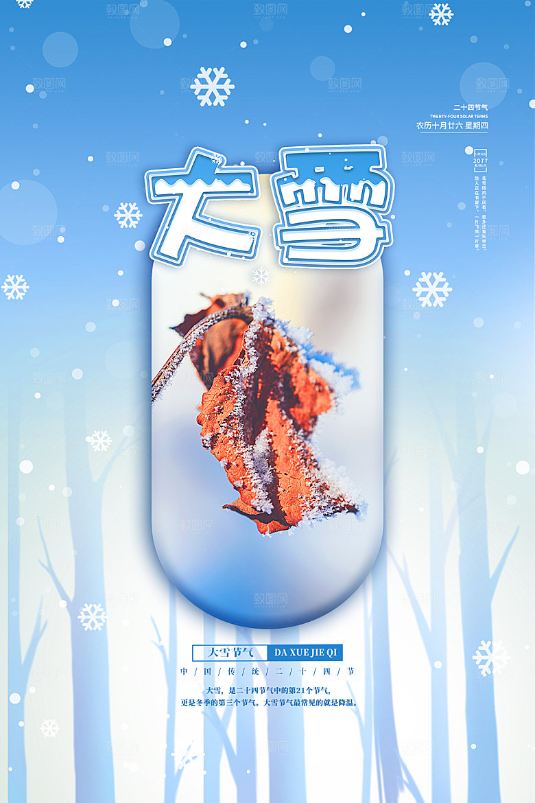 大雪节气简约大气海报