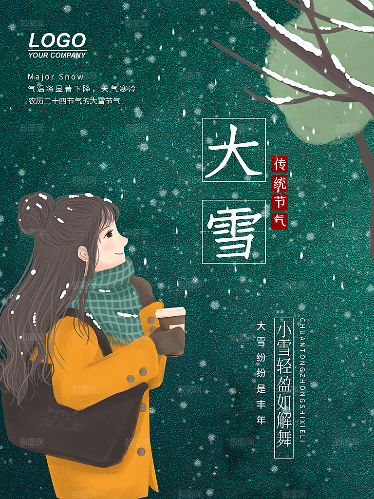 大雪节气简约大气海报