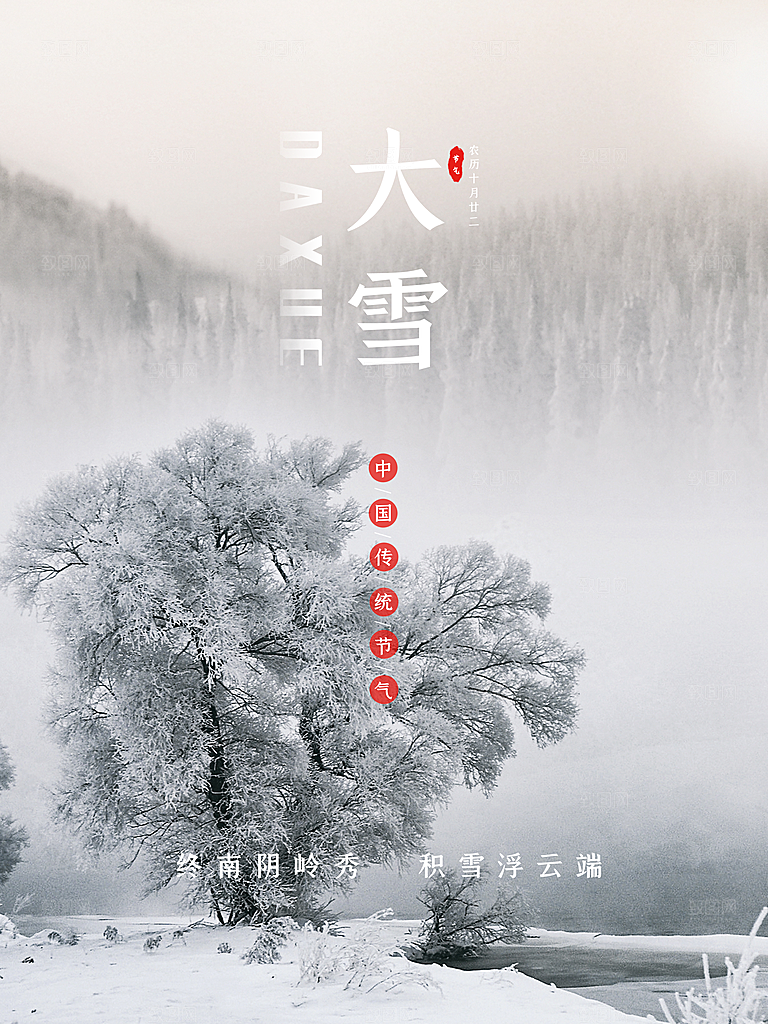 大雪节气简约大气海报