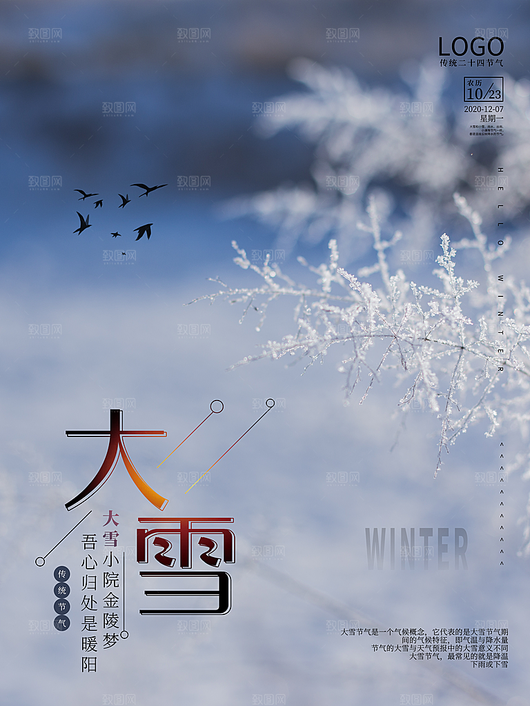 大雪节气简约大气海报