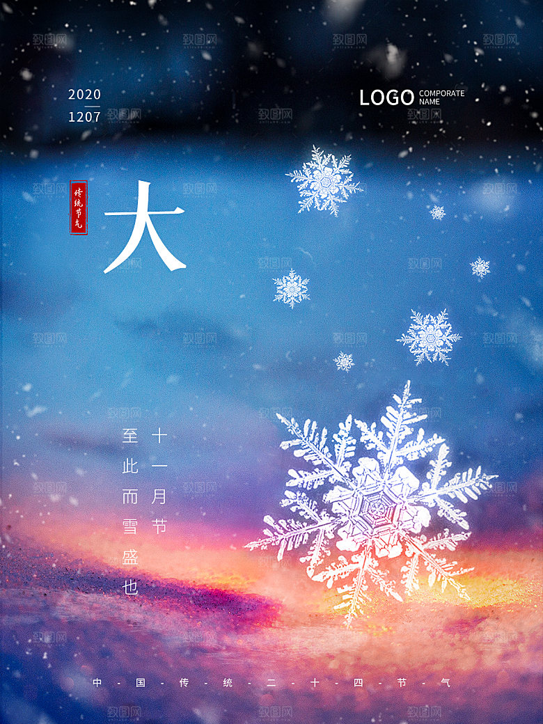 大雪节气简约大气海报