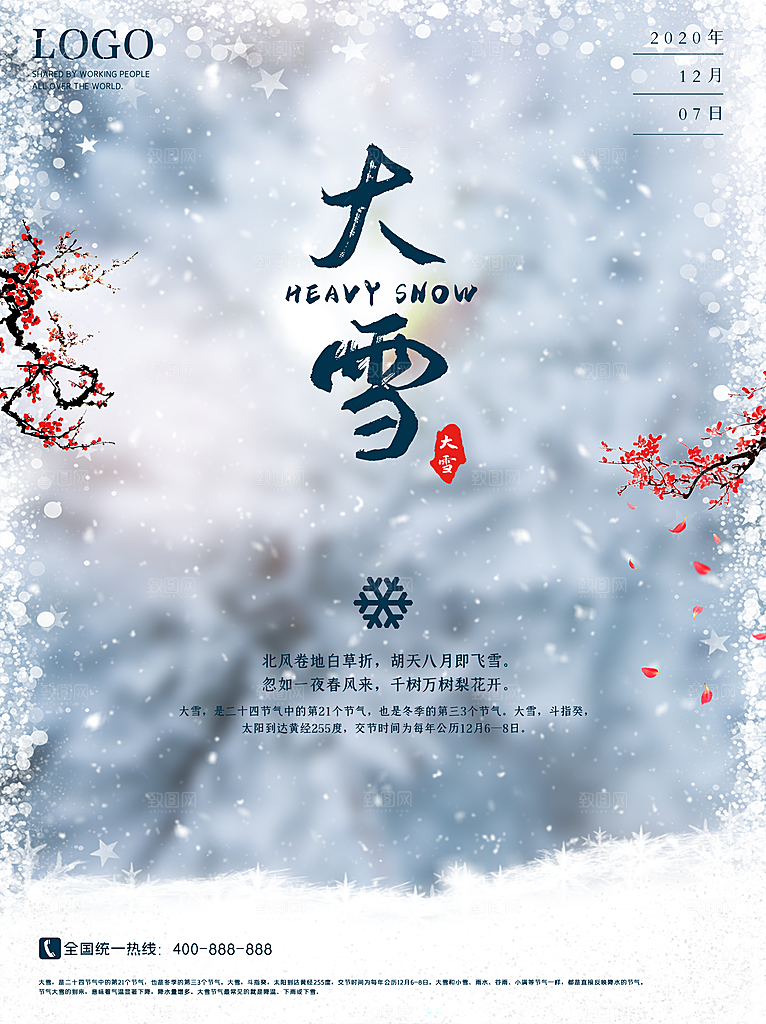 大雪节气简约大气海报