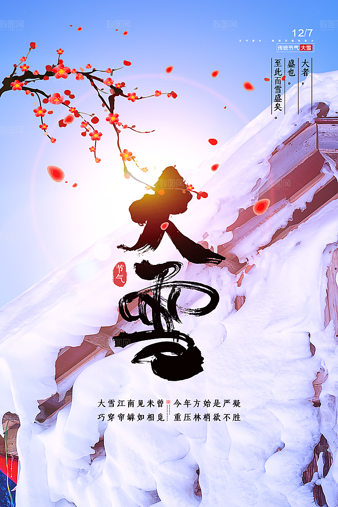 大雪节气简约大气海报