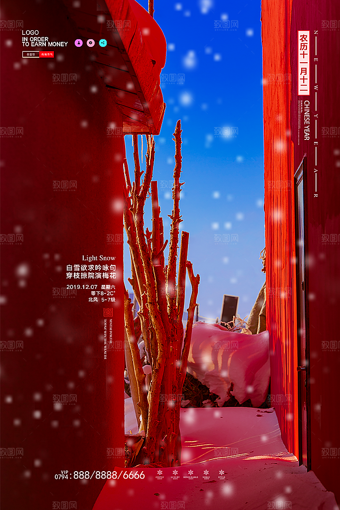 大雪节气简约大气海报