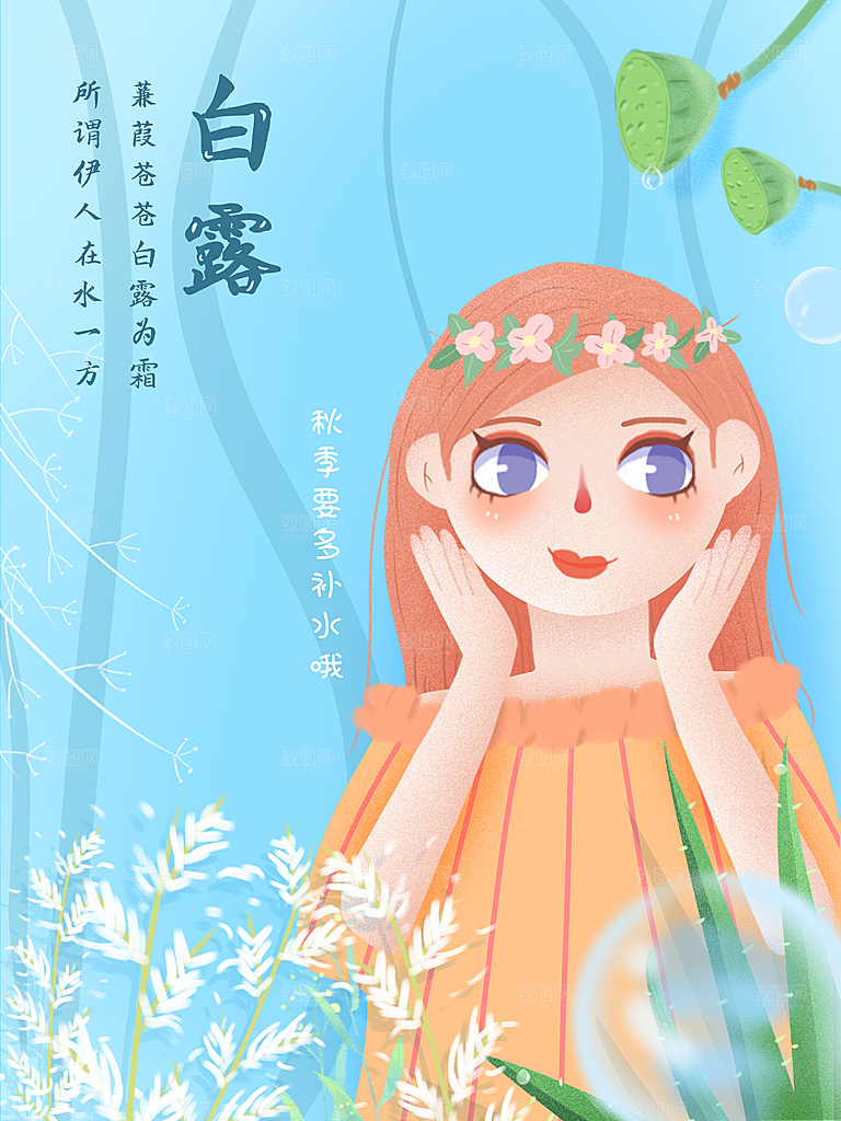 中国传统二十四节气白露节气插画