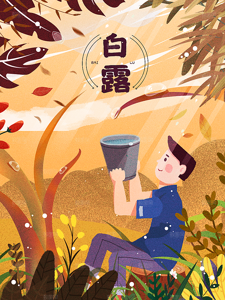 中国传统二十四节气白露节气插画