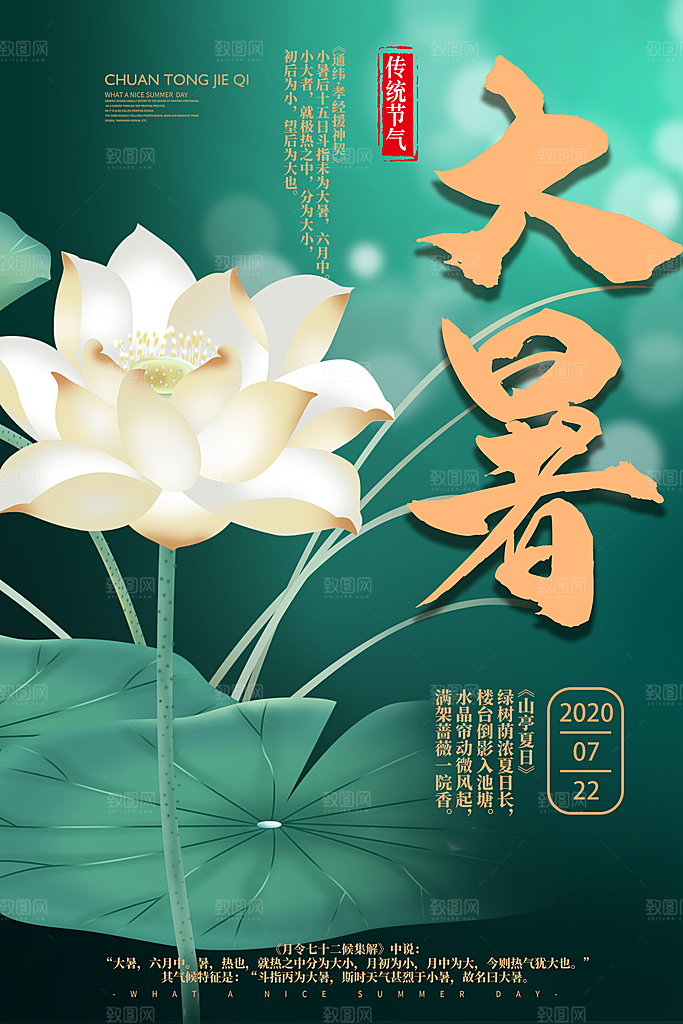 简约大气大暑节气海报