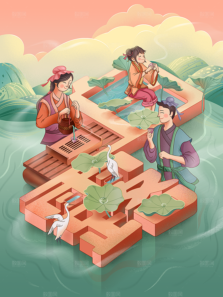 中国传统二十四节气白露节气插画