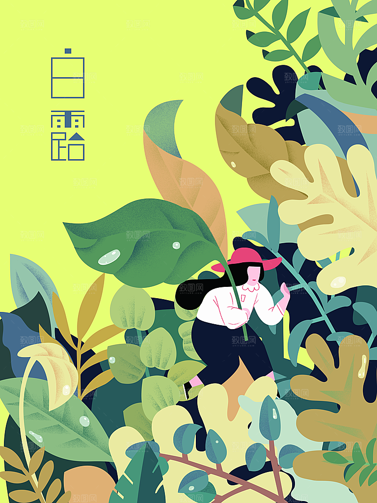 中国传统二十四节气白露节气插画