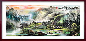 中国风古典山水国画装饰壁画墙贴玄关挂画